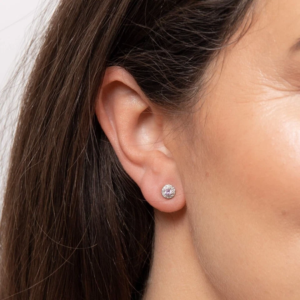 Zaffiro Rosa Orecchini con Diamante Surround IN 9ct Oro Bianco Britannico Fatto - Immagine 4 di 4