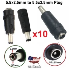 x10 Copper DC Power Connector 5.5mmx2.5mm Female to 5.5mmx2.5mm Male Adapter (C)