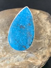 Womens Blue Kingman Turquoise Navajo Sterling Silver Ring Size 7 11813