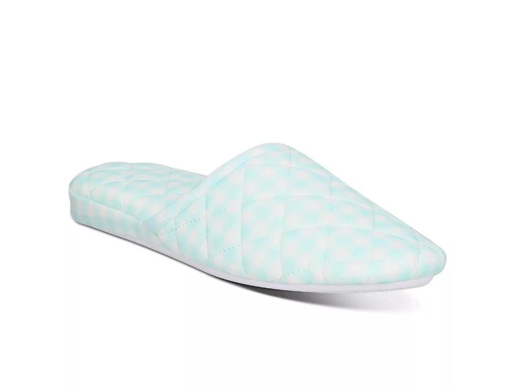 CHARTER CLUB quilted gingham slide slippers with Memory Foam GREEN