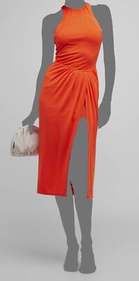 $365 Cinq à Sept Women's Orange Jersey Sleeveless Racerback Midi Dress Size 0