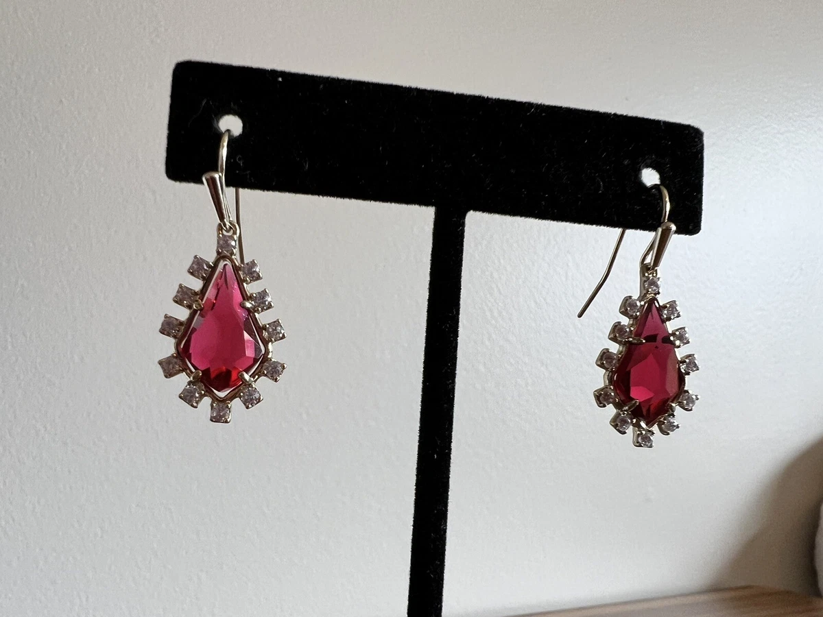 Kendra Scott Juniper Red Garnet CZ Pierced Hook Earrings Gold