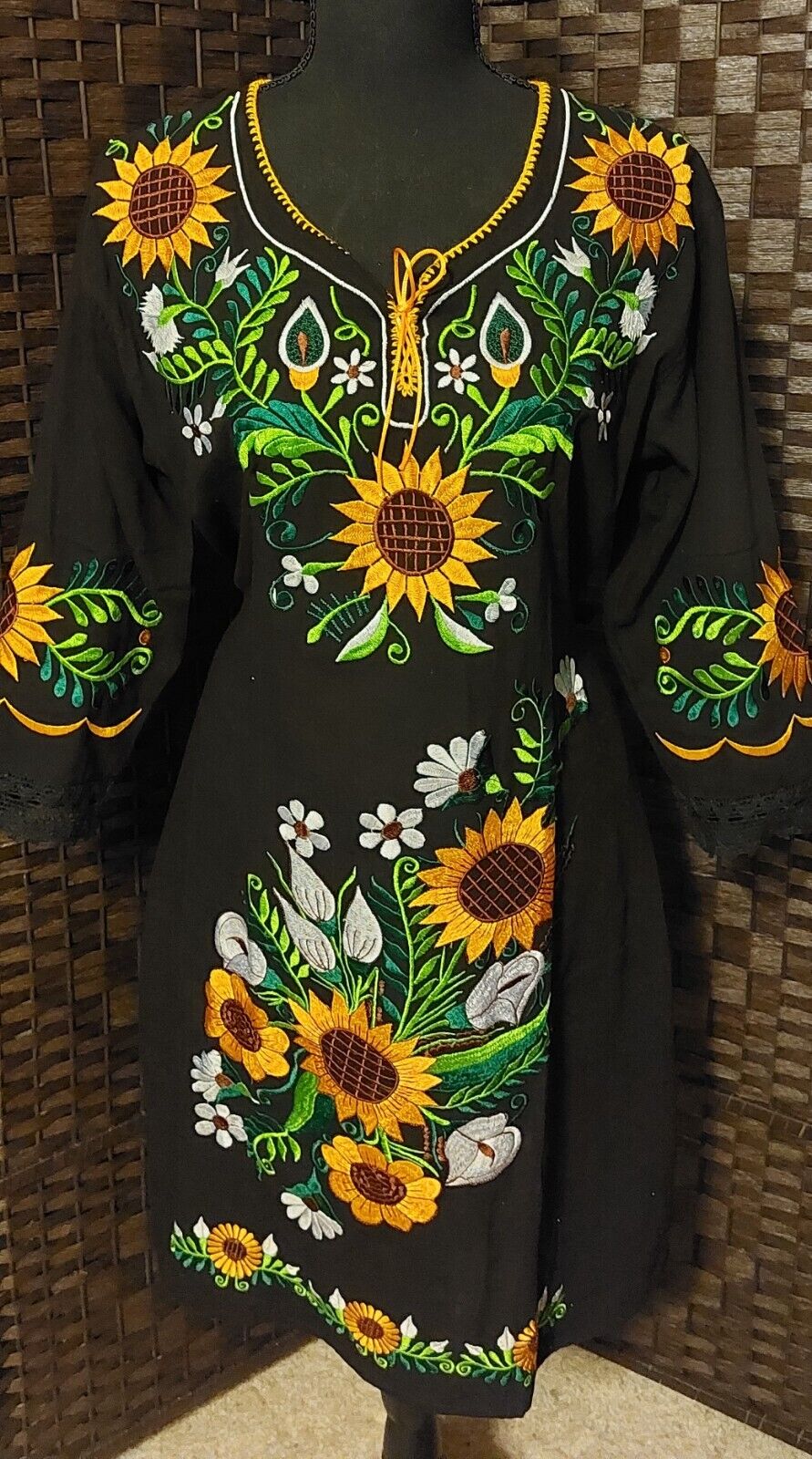 Mexican Embroidered Sunflower Dress. (Approximately 36 inches