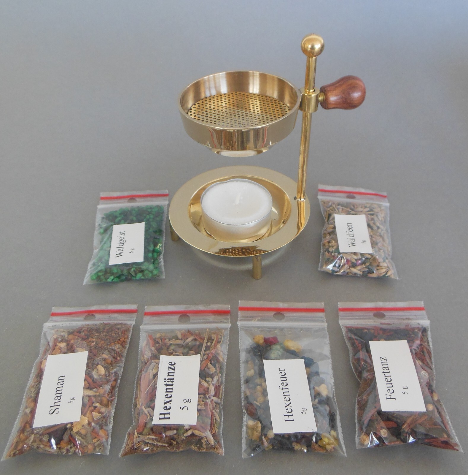 Weihrauchbrenner mit Sieb höhenverstellbar +6x versch. Weihrauch Räuchern Hexen