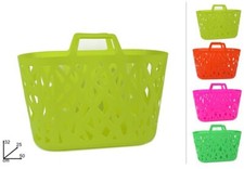 BORSA IN PLASTICA RIGIDA COLORI FLUO 50X25X32 HAND BAG BORSA SPESA SPIAGGIA