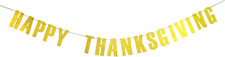 Gold Glitter Happy Thanksgiving Banner for Thanksgiving Holiday Party Decoration