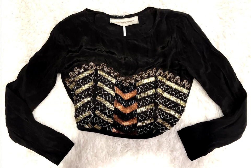 RaRe! JENS PIRATE BOOTY FREE PEOPLE BLACK CROP TOP Boho Lux FESTIVAL NEW! XS - Image 2 of 4