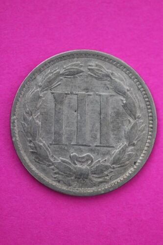 1865 Three 3 Cent Nickel Scarce Semi Key Date Type Coin Philadelphia Mint 174 - Picture 2 of 4