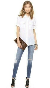 Womens-Slim-Signature-Equipment-100-Silk-Short-Sleeve-Tops-Shirt-White-Black