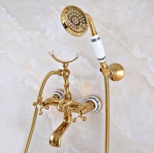Gold Color Brass Wall Mount Clawfoot Bathtub Faucet Tub Filler with Hand Shower