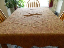 L-24 RUST, GOLD GREEN 100 COTTON 72 INCH DIAMETER TABLECLOTH INDIA