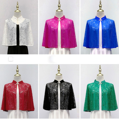 Mesh Damen Spitze Capelet Cardigan Cape Shrug Bolero Mantel ausgehöhlt Cheongsam
