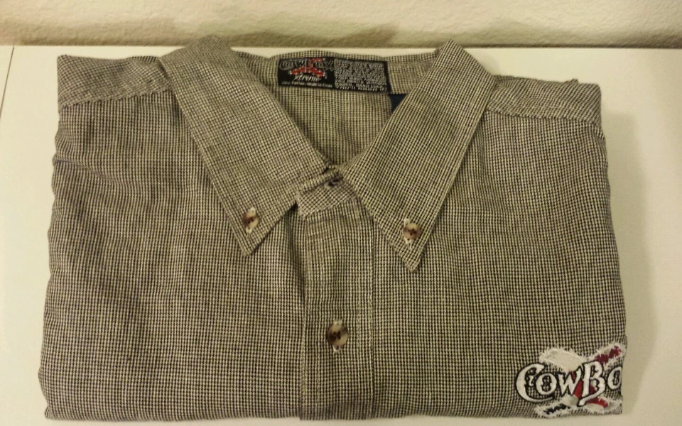 Ковбойский экстремальный серый большой черно-белый клетчатый кнопка спереди рубашка большой - Изображение 4 из 4