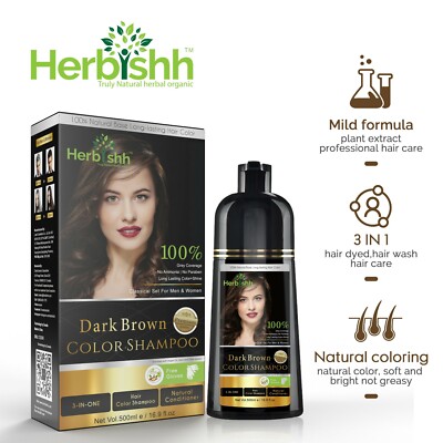 500ml Dark Brown Hair Dye Shampoo Permanent Herbal Ammonia Free Color