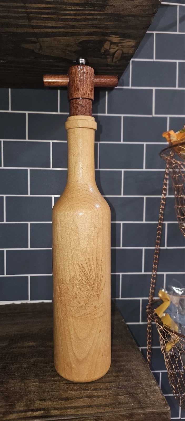 Wine Bottle Wood Pepper Mill Grinder Vintage