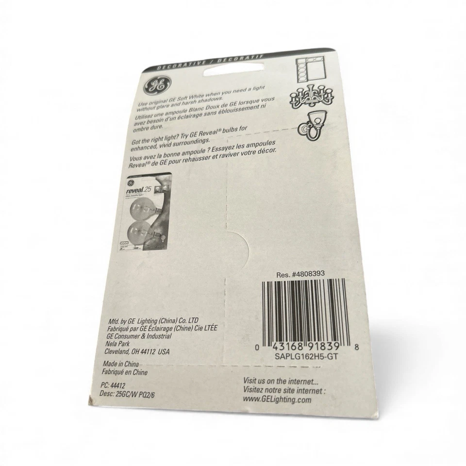 GE 44412 Globe Light Bulb Soft White 25 Watt  1509 Hours 2Pk  Candelabra  G16.5 - Image 2 of 2
