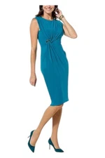 Nina Leonard Women's Extended Shoulder Sheath Dress Deep Lagoon