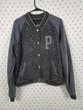 Victorias Secret Pink BLING CHEETAH LEOPARD Logo Varsity Bomber LARGE