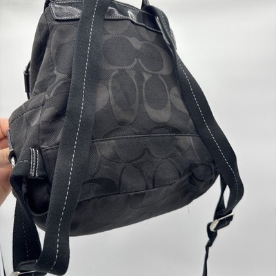 Coach F16548 Signature Black Nylon Backpack Drawstring Flap Pink