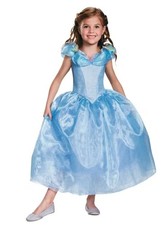 Disney Cinderella Girls Costume Blue Dress Size S 4-6X Disguise Glittery