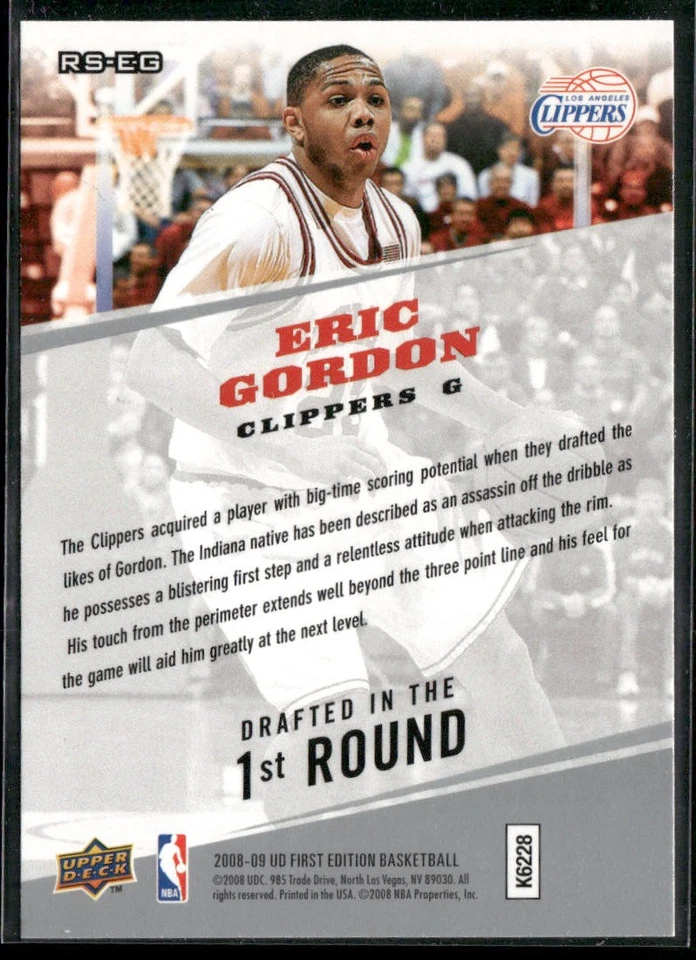 Eric Gordon 2008-09 Upper Deck First Edition Rookie Standouts #RS-EG - Image 2 of 2