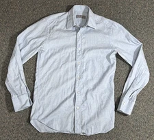 Canali Button Up Shirt Men's S Wool Blend Long Sleeve Light Blue Made in Italy