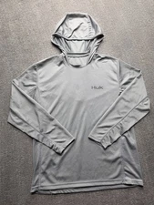 Huk Icon X Hoodie Mens Medium Gray Lightweight Fishing Shirt Hoodie 