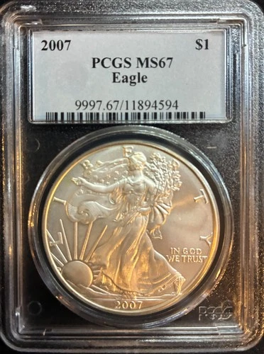 2007 American Silver Eagle PCGS MS67, 1 Troy Oz ,999 Fine Silver