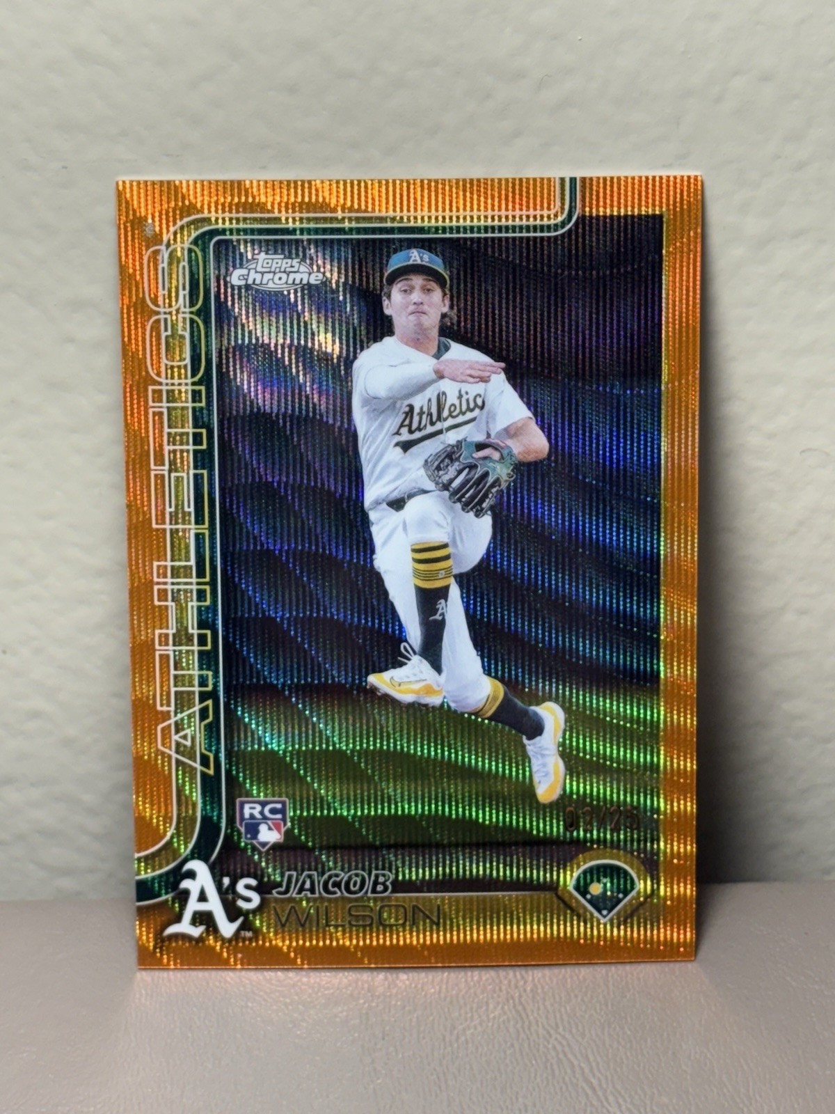 2025 Topps Chrome Jacob Wilson RC Orange Wave Refractor /25 Rookie #96 Athletics
