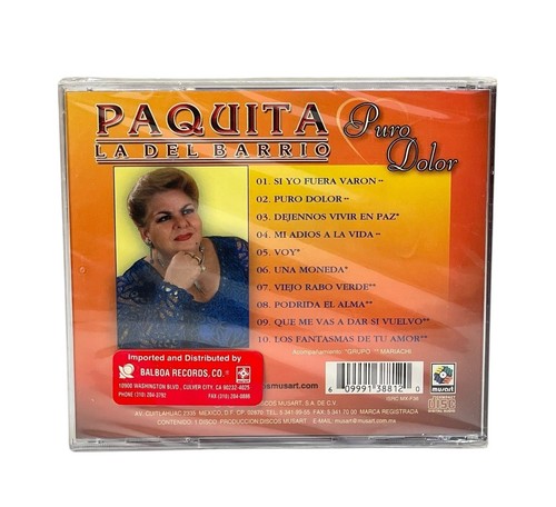 Paquita la del Barrio Puro Dolor CD Balboa Recording Corporation NEW Sealed - Imagen 2 de 2