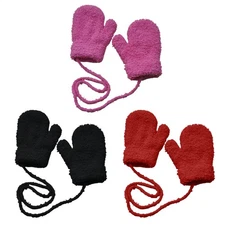 Baby Mittens Cute Toddler Winter Magic Thermal Gloves Knit Mittens On String 