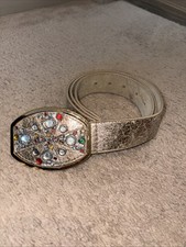 Guess Vintage Y2K Bling Buckle Belt Gold With Rhinestones Size XL
