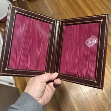 brown Leather gold trim Red velvet Double Picture Frame