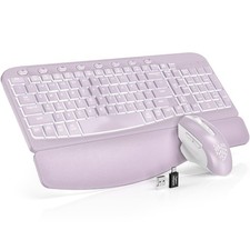 Ergonomic Wireless Keyboard and Mouse Combo - Wave Keyboard with Soft Leather...