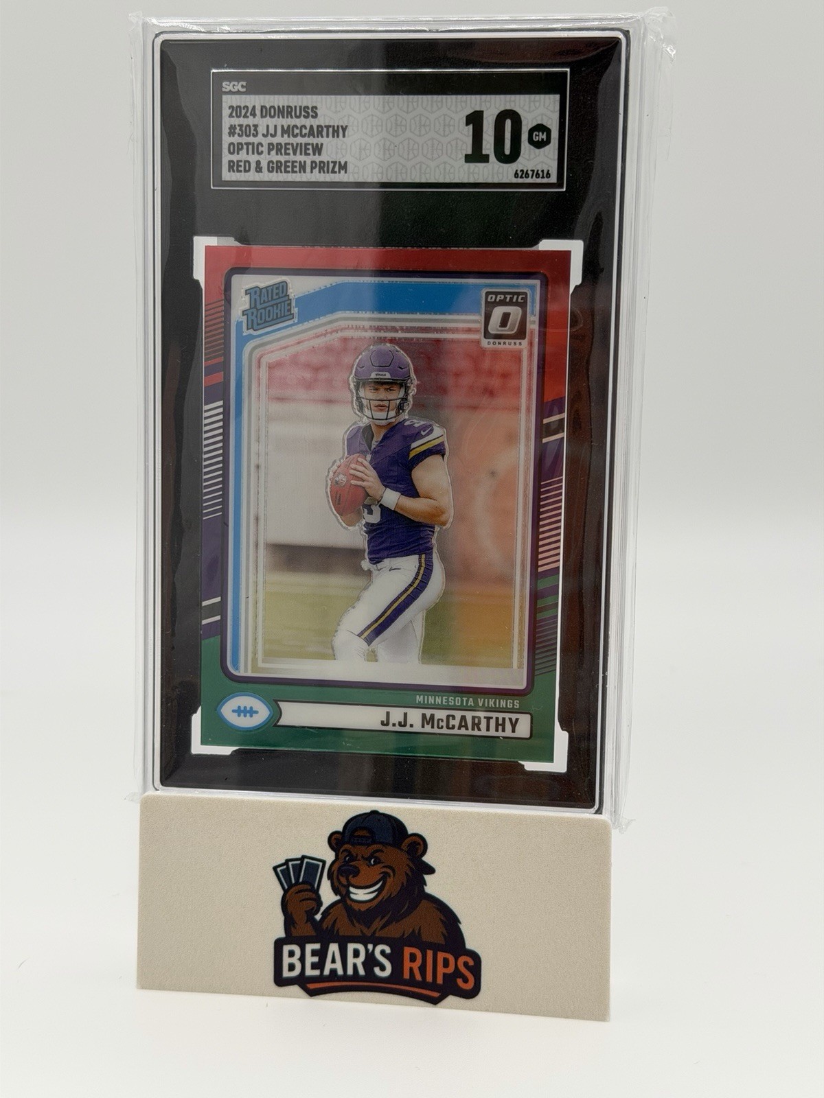 2024 Panini Donruss Rated Rookie J.J. McCarthy #303 Optic Preview Red & Green