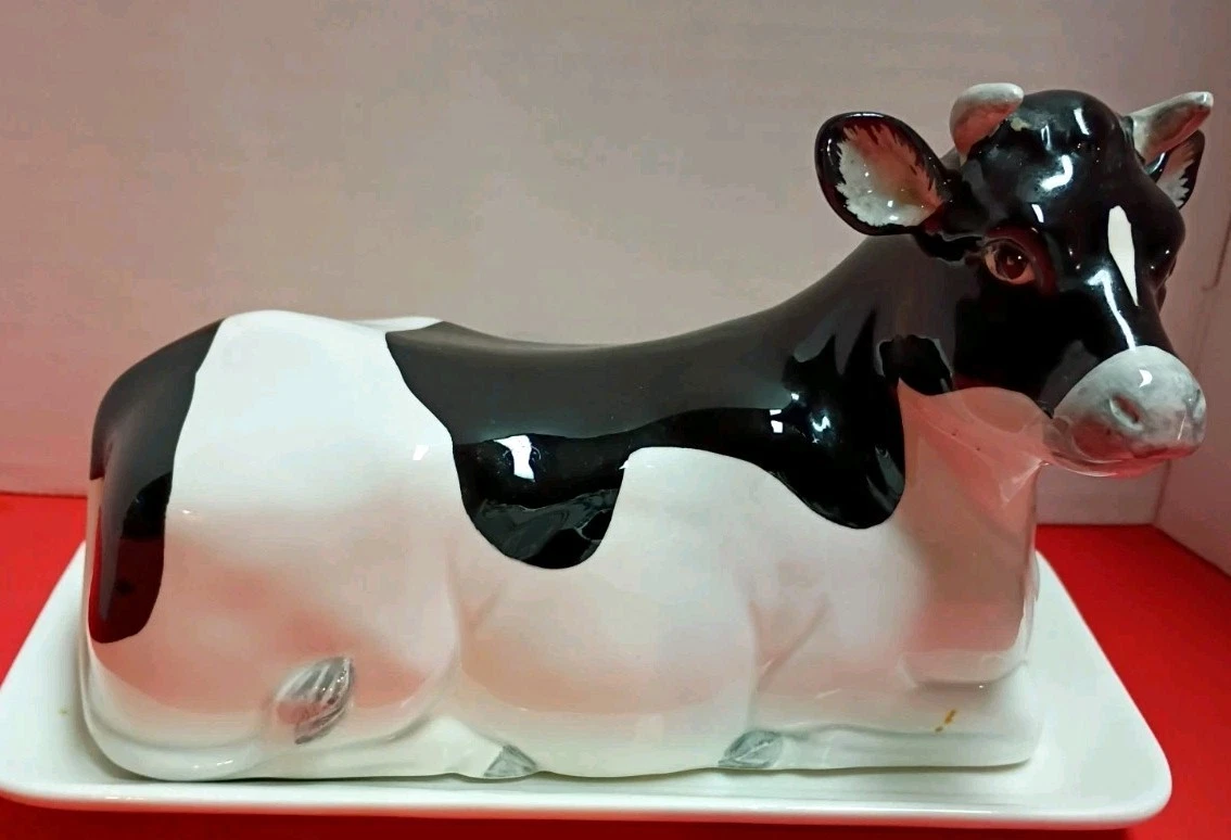 VTG 1982 Otagiri Holstein Cow Butter Dish Country/Farm Decor