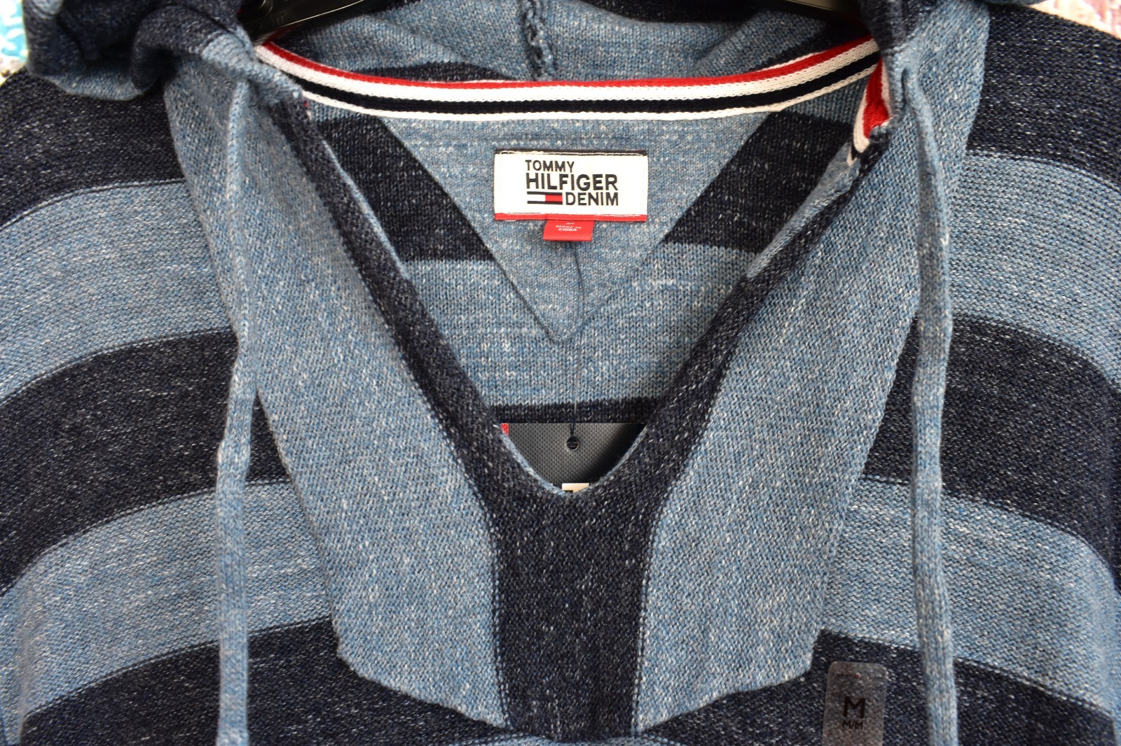 Men's Tommy Hilfiger Denim Essential Stripe Beach Hoodie Pullover MEDIUM Blue image 5