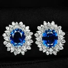 Floral Royal Blue Sapphire 10.50Ct 925 Sterling Silver White Gold Halo Earrings
