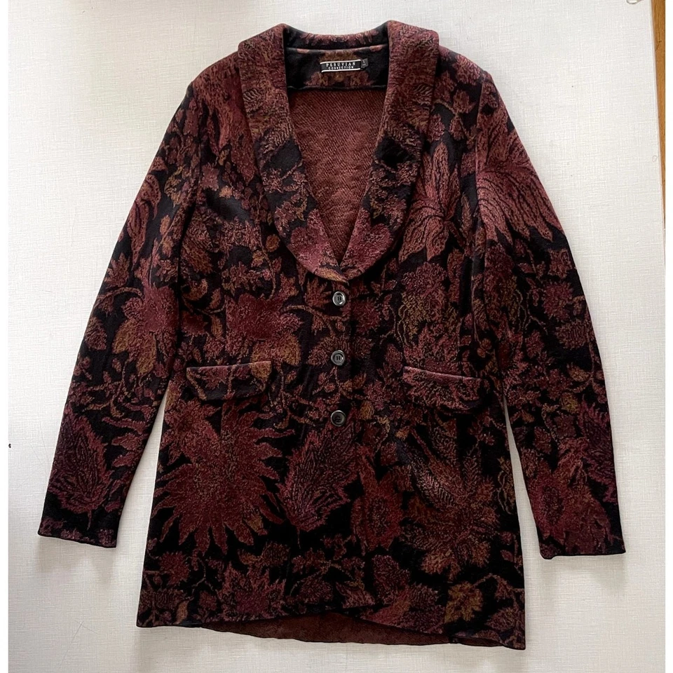 Peruvian Connection Sz L Jacquard Knit Jacket Alpaca Stretch Office Party Fitted - Image 3 of 4