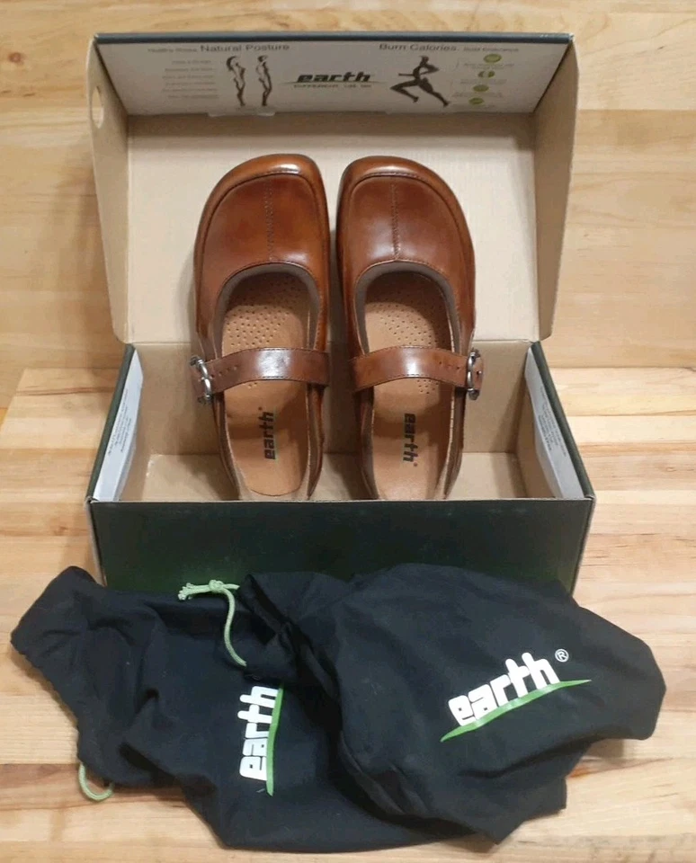 Zapatos KALSO EARTH IVY Mary Jane para mujer talla 6 marrón cuero tacón negativo de colección nuevos Foto 2 de 4