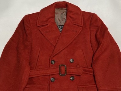 Vintage 1940's Hudson's Bay Blanket Double Breasted Wool Coat Size 2 XL Red
