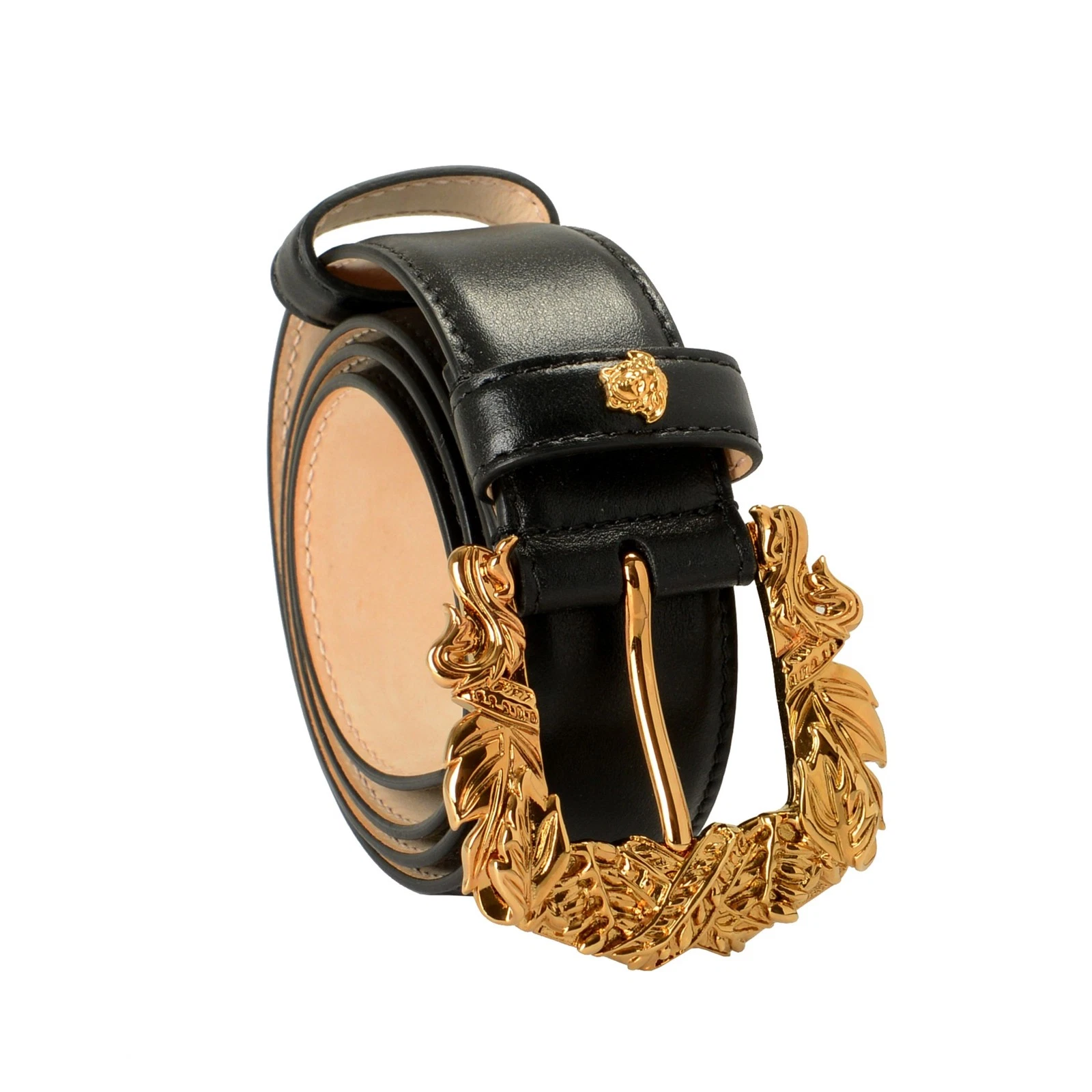 Versace — Versace Black 100% Leather Gold Buckle Decorated Belt US 34 IT 85