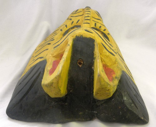 Older Primitive Folk Art Hand Carved Wood Tiger Wall Mask 0041010 - Picture 6 of 7