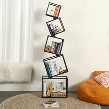 Black Bookshelf, 5-Tier Metal Bookcase 67"Tall Modern Bookshelf Storage Display