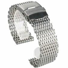 22mm Stainless Steel Silver Shark Mesh Bracelet Watch Band Strap Solid