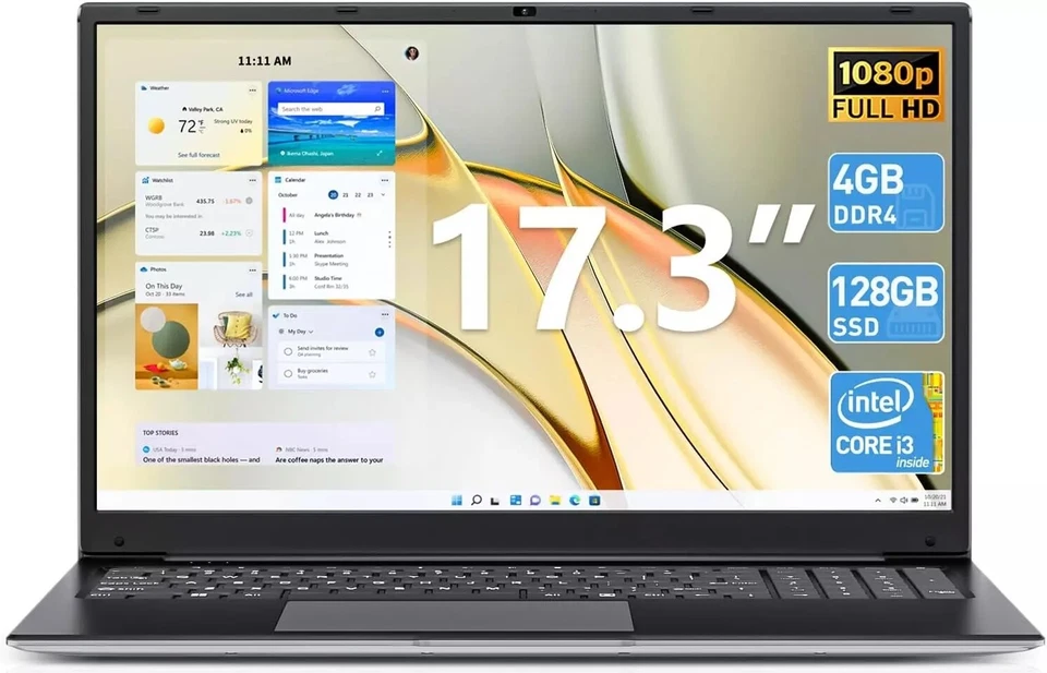 SGIN Laptop 4GB DDR4 128GB SSD 17,3 Zoll Notebook mit Quad-Core 2,4 / 5,0G WiFi