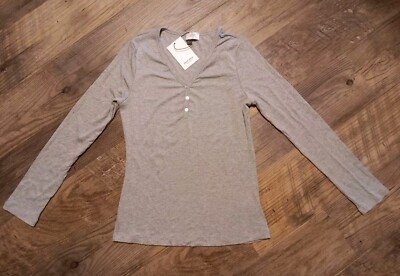 Common Threads Gray Stretchy Ribbed Henley Sweater L Petite NWT