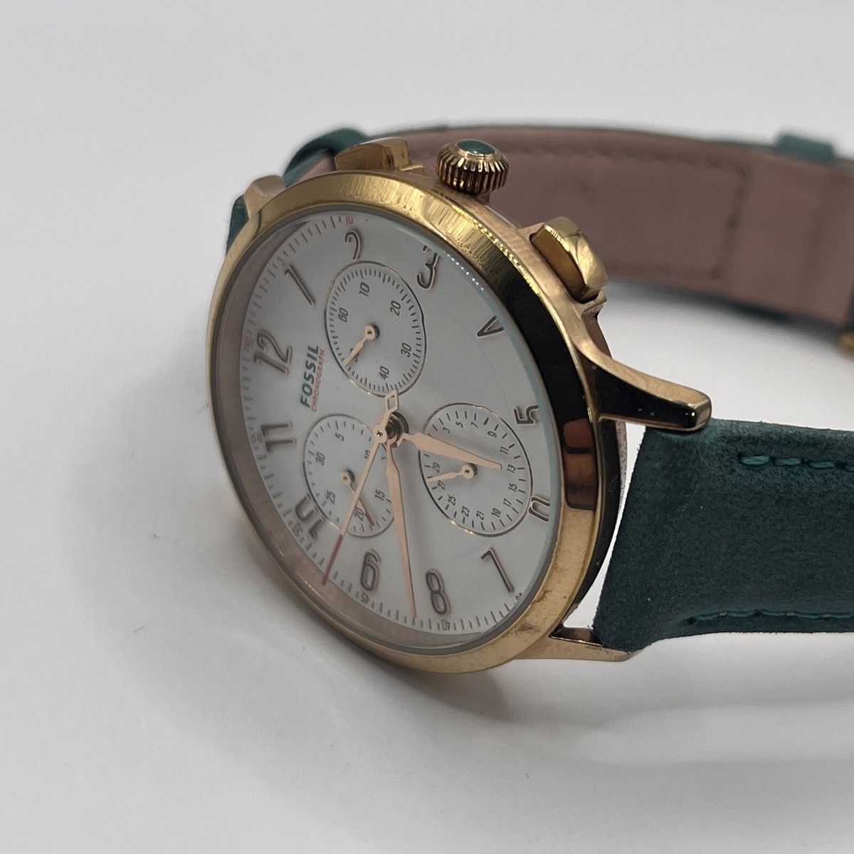 Fossil Abilene Chronograph Teal Leather Strap Watch CH3089 