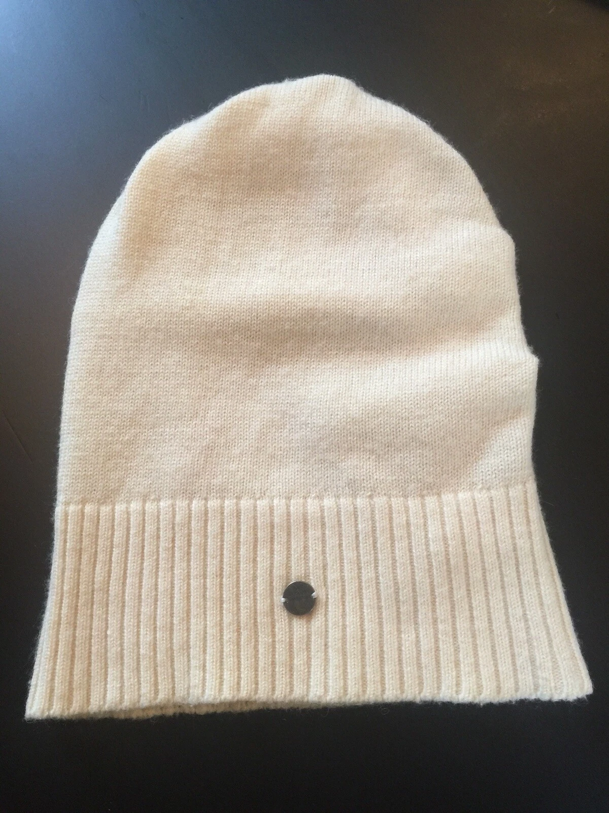 lole ivory ruched wool blend knit beanie hat 