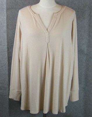 Evri Women's Knit Long Sleeve Top Beige Size 2X 